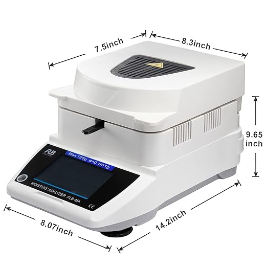 Moisture Analyzer Spanish English Germany Menu Balance Meter 0.01% Readability 0.001g 110V 3 Drying Modes Touch Screen RS232 Interface Water Content Test (110g0.001g)…