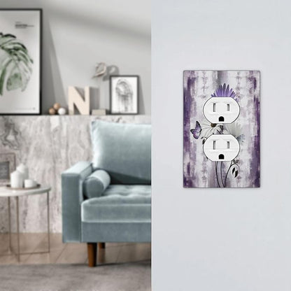 Purple Daisy White Floral Butterfly Flowers 1 Gang Duplex Receptacle Switch Wall Plate Decorative Switchplate Outlet Covers Electrical Plug Cover Faceplate for Bathroom Home Decor 5 X 3 IN