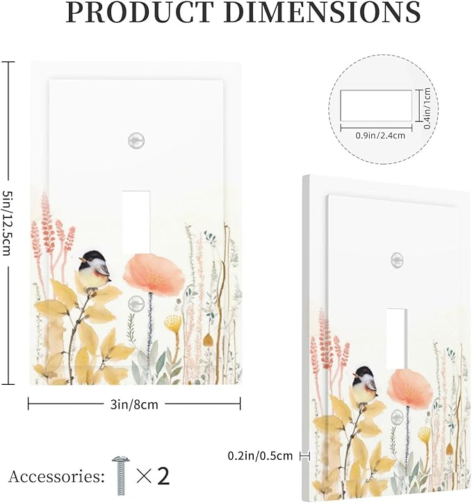 Decorative Light Switch Cover Colorful Floral Watercolour Cuddly Bird 1 Gang Single Toggle Device Electrical Faceplate Switchplates Decorator Outlet Wall Plate For Bed Room Living Room