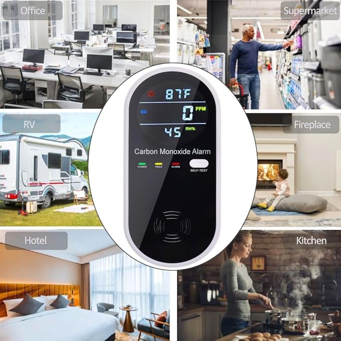Carbon Monoxide Detector Plug in Wall, WESHLGD Portable Carbon Monoxide Detector for Travel, 3-in-1 CO Detector for Home and Travel Camping(CO Gas Meter Temperature Humidity Sensor), KH106, Black