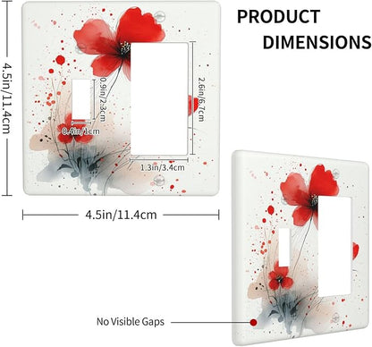 Vintage Watercolor Red Flowers Floral Outlet Covers 1 Toggle 1 Rocker Combination Light Switch Cover Plate Decorative Wall Plate Electrical Switch Plates for Bedroom Bathroom Decor