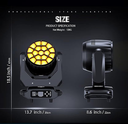 SHEHDS Moving Head Lights LED 19X20W Beam/Wash/Zoom/Dazzle/Strobe Effect RGBW 4in1 Big Bee Eye Stage Lights 4-45°Beam Angle CTO Mode DMX Control for Christmas Club Wedding