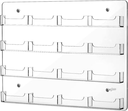 Hillban Acrylic Business Card Holder Wall Mount Clear Sticker Display Rack Multiple Card Holders Clear Acrylic Organizing Sticker Display Stand Pre Drilled(16 Pockets)