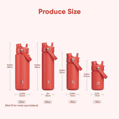 ENCOOL Insulated Water Bottle with Straw Stainless Steel Water Bottle, Leak-Proof, BPA-Free, Double Wall Vacuum Keeps Cold for 24 Hours for Sports, Travel, School (32 oz, Tawny Orange)