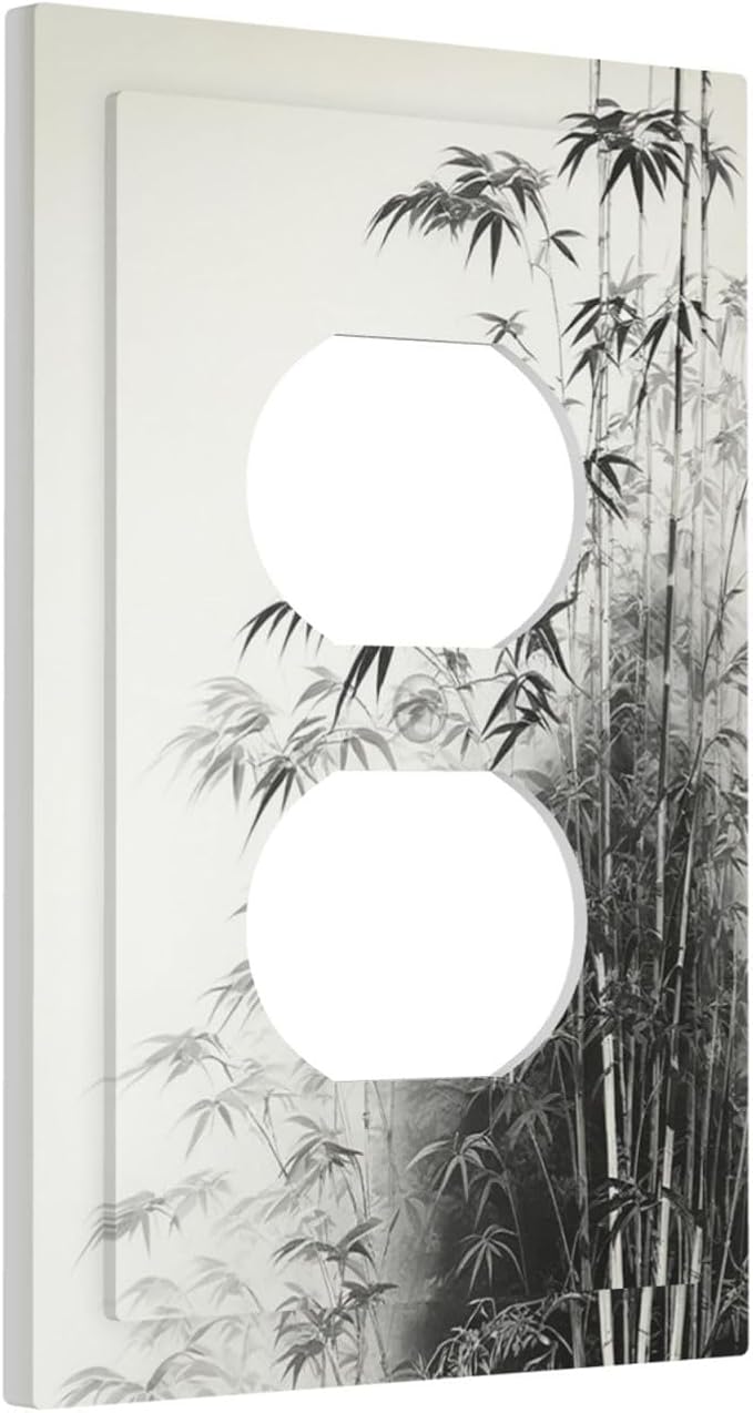 Watercolor Vintage Ink Bamboo Forest 1 Gang Duplex Receptacle Switch Wall Plate Decorative Switchplate Outlet Covers Electrical Plug Cover Faceplate for Bathroom Home Decor 5 X 3 IN