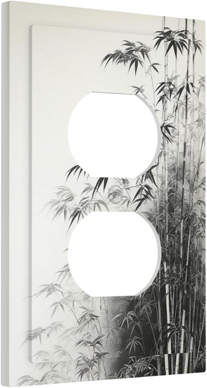 Watercolor Vintage Ink Bamboo Forest 1 Gang Duplex Receptacle Switch Wall Plate Decorative Switchplate Outlet Covers Electrical Plug Cover Faceplate for Bathroom Home Decor 5 X 3 IN