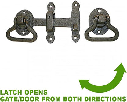 Black Wrought Iron Gate Turn Latch Lock Set 6.5 Inches W Heavy Duty Rust Resistant Powder Coated Barn Door, Fence Or Gate Ring Latches With Mounting Hardware Renovators Supply Manufacturing Pack Of 10