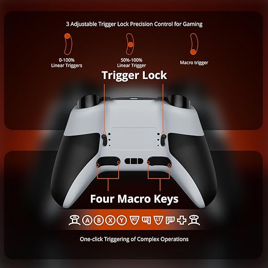 Wireless PC Controller with Hall Effect Joysticks & Triggers, 1000Hz Polling Rate, Trigger Locks, Bluetooth Pro Gaming Controller for PC/Steam/Luna/Tesla - 4 Macros and Turbo, Dynamic RGB, Silver