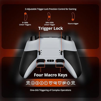 Wireless PC Controller with Hall Effect Joysticks & Triggers, 1000Hz Polling Rate, Trigger Locks, Bluetooth Pro Gaming Controller for PC/Steam/Luna/Tesla - 4 Macros and Turbo, Dynamic RGB, Silver