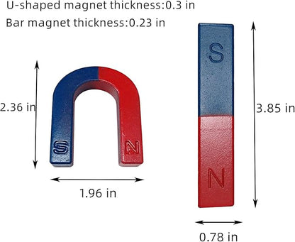 Physics Science Kids Magnet Kit for Education Experiment School Home, Educational Horseshoe & Bar Magnets Set with North and South Identified for Kids Students Teachers