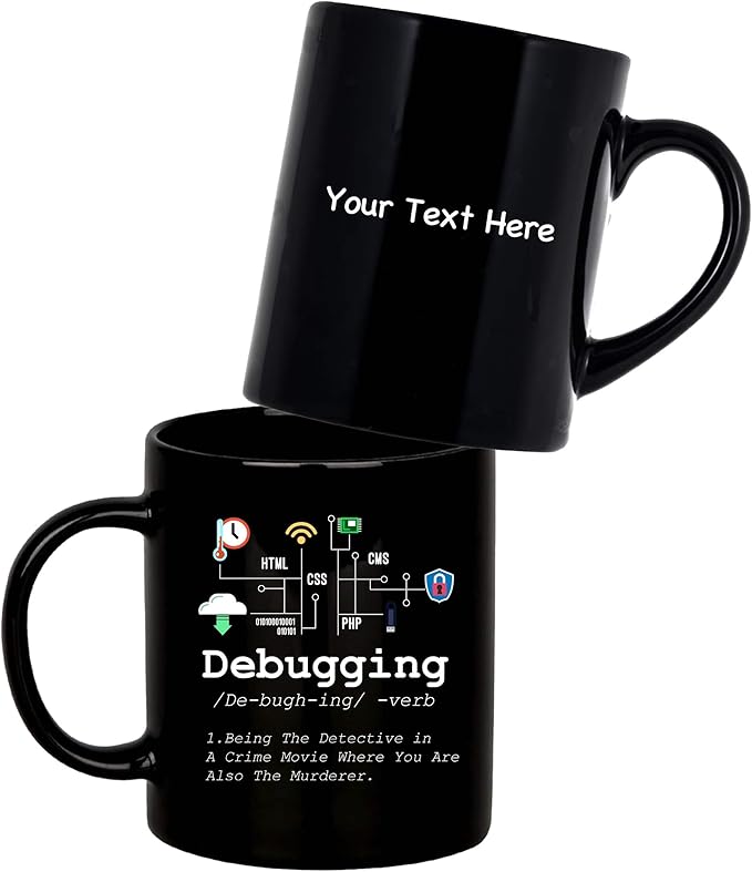Personalized Debugging Definition Mug Funny Gift To Programmer Customized IT Programming Coding Binary Computer Teacher Student 11oz Black Ceramic Mug 11oz