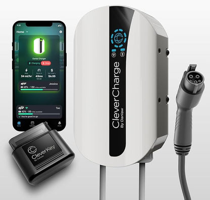 CleverCharge EV112A Wi-Fi Enabled Level 2 EV Charger, NEMA 14-50 EVSE with J1772 Connector & CleverKey AI, Up to 40A / 240V, UL/Energy Star Rated, 25ft Cable, Soft White