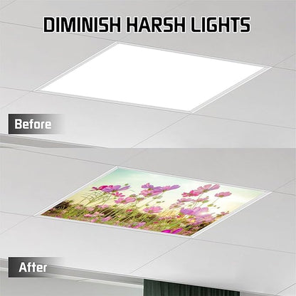 2PCS Fluorescent Light Cover for Ceiling Light Flower Patten Magnetic Light Cover Fluorescent Light Shade Panel,Decorative Film Filter for Reducing Harsh Glare Flicker Home School Office Decorations