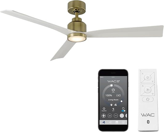 WAC Lighting F-003L-SB/MW Clean 52" Outdoor Ceiling Fan with LED Lights & Remote, Satin Brass/Matte Black