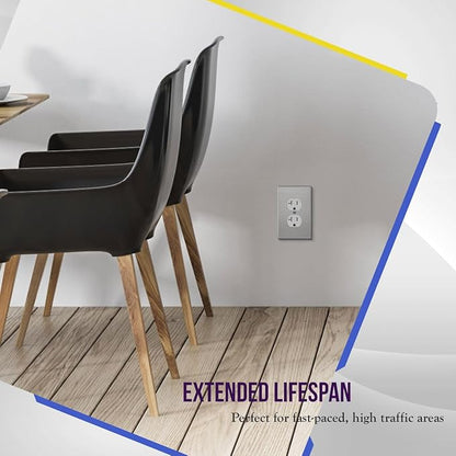 ENERLITES Duplex Receptacle Outlet Metal Wall Plate, Stainless Steel Outlet Cover, Corrosion Resistant, Mid-Size 1-Gang 4.88" x 3.11", UL Listed, 7721M, 430 Stainless Steel, Silver