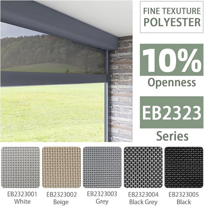 ZSHINE Hard-Wired Outdoor Snow Blocking Weatherproof Motorized Patio Roller Shades Remote Control for Porch Balcony Customized Size (Grey 10% Openness)