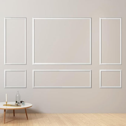 6-Frame Premade Accent Wall Molding Kit, Ready-to-Assemble Wainscoting Panels, Pre-Cut Chair Rail Moulding Trim for Home Décor
