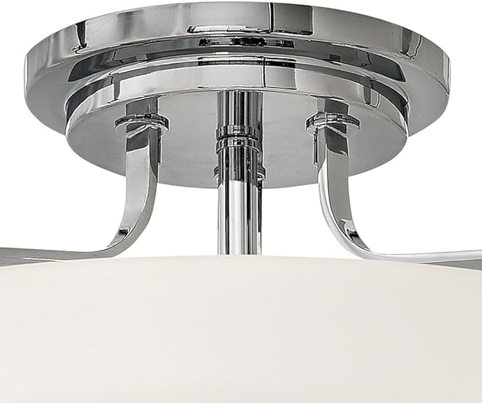 Hinkley Harper 3643CM Large Semi-Flush Ceiling Light - Sleek, Retro Style - Chrome + Etched Opal Glass