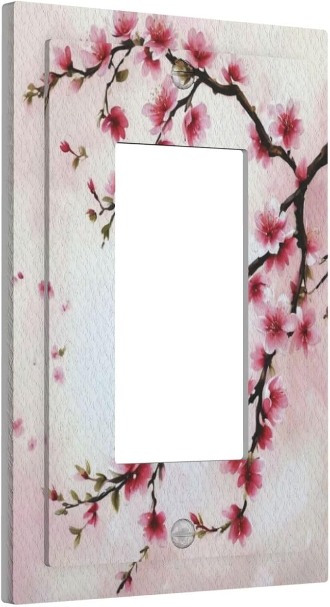 Branch with Pink Flowers Single Decora Outlet Wall Plate 1 Gang Rocker Decorative Switchplate Faceplate GFCI Light Switch Covers for Home Living Decor