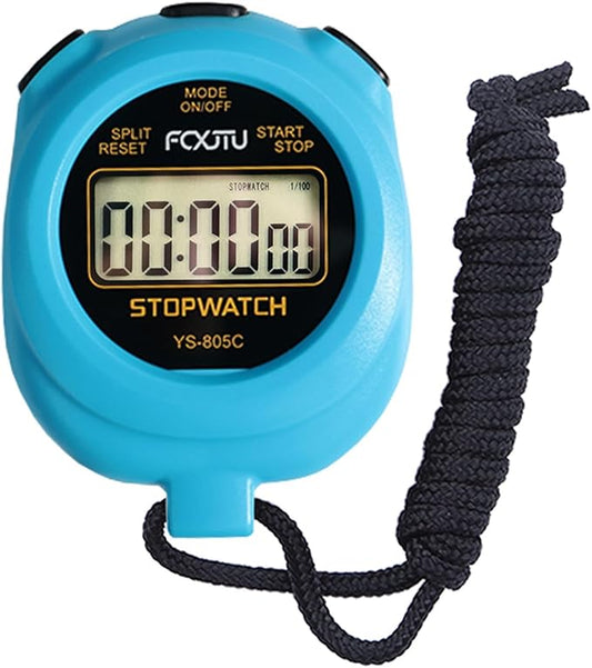 FCXJTU Simple Stopwatch Timer, Single Lap Stopwatch Countdown Timer, No Hourly Beep, On/Off, AAA Battery(Included), Large Display, Easy to Use, Ideal for Kids Sports Coaches Blue