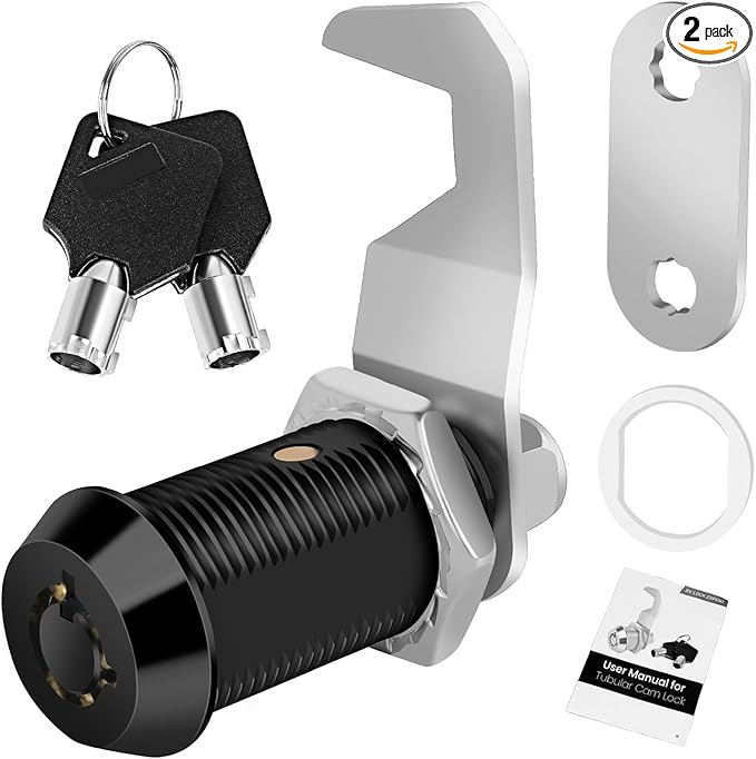 Black Toolbox Lock with Keys - Cabinet Locks Keyed Alike, Hook Cam, Tubular Lock, Tool Box Lock with Manual (1-1/8 Inch 1 Pack-Black)