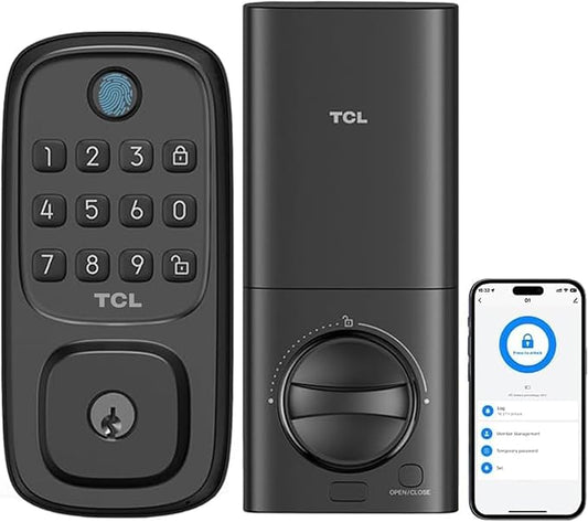 TCL Smart Lock D1, Fingerprint Keyless Entry Front Door Lock, Wi-Fi Keypad Deadbolt Lock, Works with Alexa/Google Assistant, Easy Installation, Remote Control, Auto-Lock(Black)