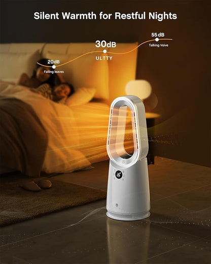 ULTTY Space Heater, Portable Electric Heaters and Cooler Fan Combo with Remote, 80°Oscillation, 9 Speeds, 3 Modes, 8 Timer, 6 Colors LED Light, Fast Safety Heat and Quiet for Office Bedroom Home