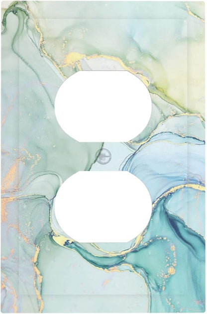 Outlet Covers Teal Gold Marbling Turquoise 1 Gang Duplex Wall Plate Decorative Switch Plates Electrical Receptacle Faceplate Light Switch Cover for Bathroom living Room Decor