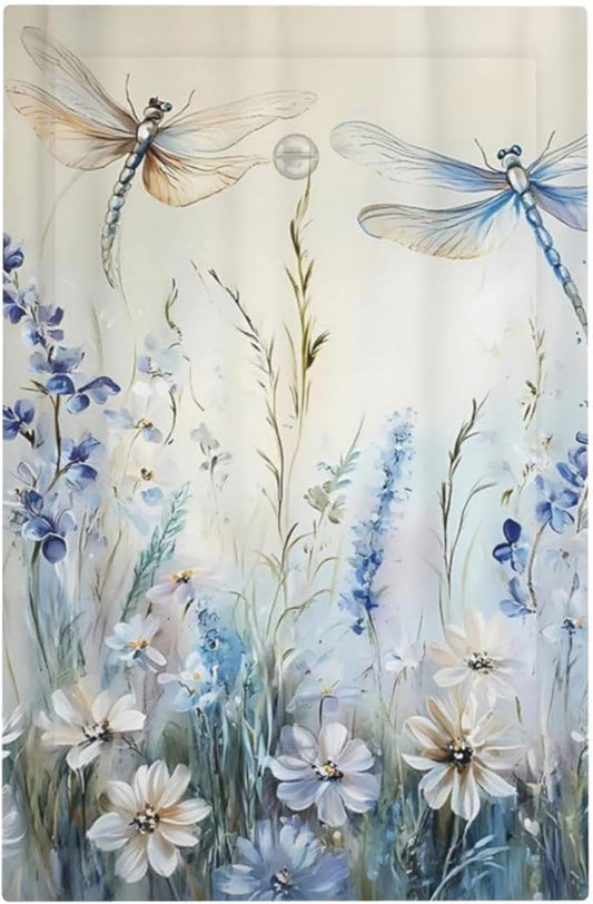 Decorative Light Switch Cover Plate Watercolor Dragonfly Blue Wihte Flower 1 Gang No Device Single Blank Outlet Covers Wall Plates for Electrical Outlets Faceplate for Bedroom Home Decor