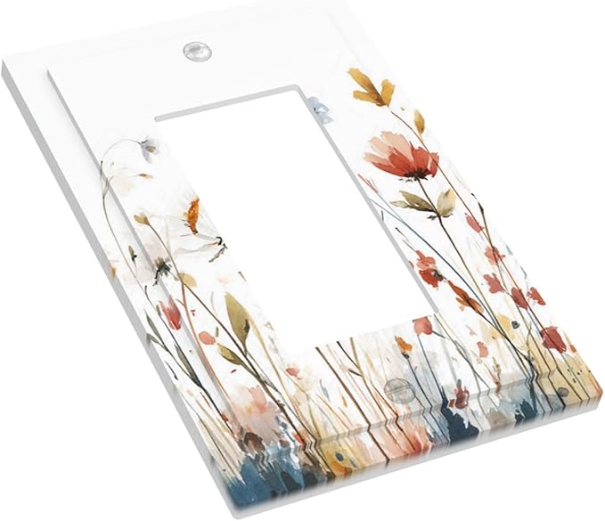 Watercolor Wildflower Colorful Floral Plant Decorative Outlet Covers 1 Gang Single Rocker Light Switch Cover Plate Wall Plates GFCI Faceplate for Bed Room Living Room Decor