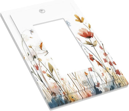 Watercolor Wildflower Colorful Floral Plant Decorative Outlet Covers 1 Gang Single Rocker Light Switch Cover Plate Wall Plates GFCI Faceplate for Bed Room Living Room Decor