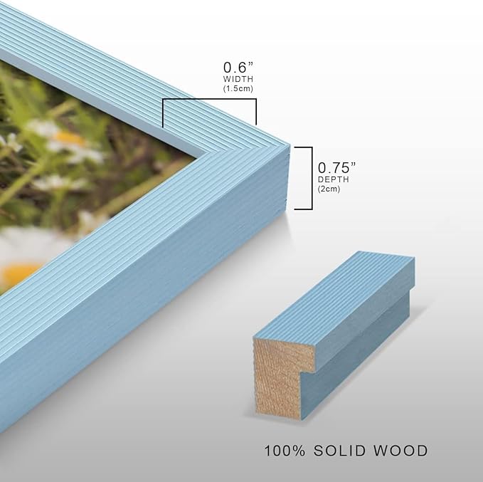 Renditions Gallery Set of 9, 8X10 Custom Photo Prints with Real Wood Picture Frames. Create Personalized Photos with Peel & Stick Photo Frames. Blue Frame