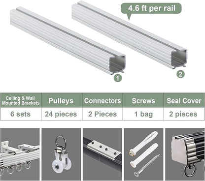 ZSHINE Curtain Single Tracks Ceiling or Wall Mounting Heavy-Duty Curtain Rails for Living Room Bedroom Room Divider (White, 9.5ft)