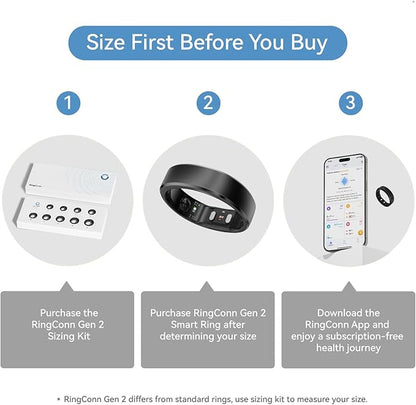 RingConn Gen 2, World’s First Smart Ring with Sleep Apnea Monitoring, No APP Subscription, 12-Day Battery Life, Stress/Heart Rate/Women's Health Tracker, Android & iOS Compatible (Black, Size 6)