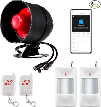 WiFi Alarm Security System, 120dB Wireless Alarm System for Home Security with Free Notification APP Control and Motion Sensor Siren, Remote Control for Shed Garage