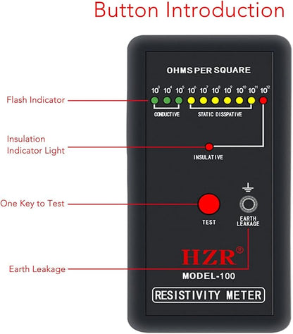 Digital Static Electricity Tester - Precise Measuring Instrument Electrostatic Analyzer Self Calibration Resistivity Tester