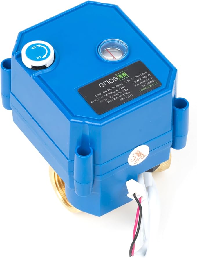 U.S. Solid 1/2" Motorized Ball Valve with Manual Function - Brass, Full Port, 85-265V AC, 2 Wire Auto Return, Normally Closed