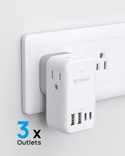 TROND Cruise Power Strip with 360 Rotating Plug, Cruise Ship Essentials No Surge Protector with 4 USB Outlets, Compact for Carnival, Princess, Norwegian, MSC & Major Ship Lines