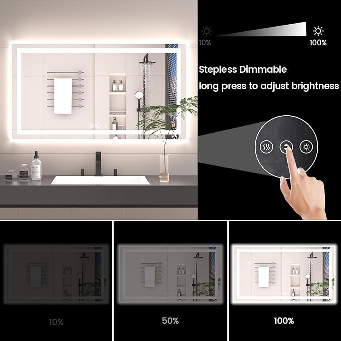 36X36 LED Bathroom Mirror with Lights, Anti-Fog, Backlit + Front Lit (CRI>90), Lighted Bathroom Vanity Mirror for Wall, Memory Function, Dimmable, Tempered Glass, Shatter-Proof