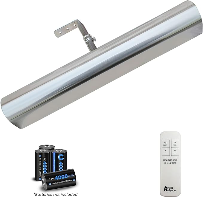 Royal Designs, Inc. Cordless Remote Control LED Picture Light, Dimmable with Timer Function, Brushed Nickel, 14.75 Inches, 2 Pack