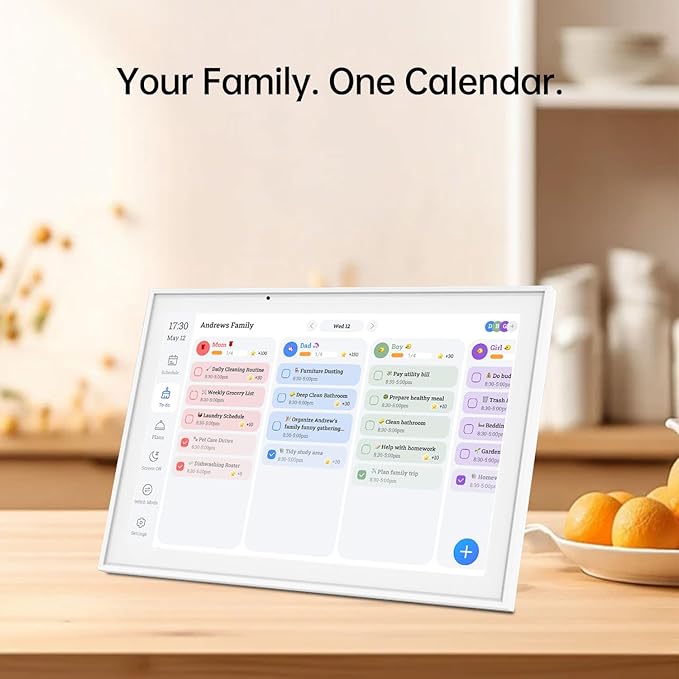 10.1 Inch Digital Calendar & Chore Chart – Interactive Touchscreen Wall Planner, Smart Family Organizer for Family Schedules, Desktop and Wall Mountable, White