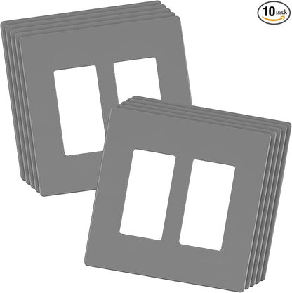 LIDER Matte Finish Double Decorator Switch Cover, Screwless Wall Plate, Mid-Size 2-Gang 4.88" x 4.92", Unbreakable Polycarbonate Thermoplastic, UL Listed, LSWP-32M-GY10P, Gray, 10 Pack