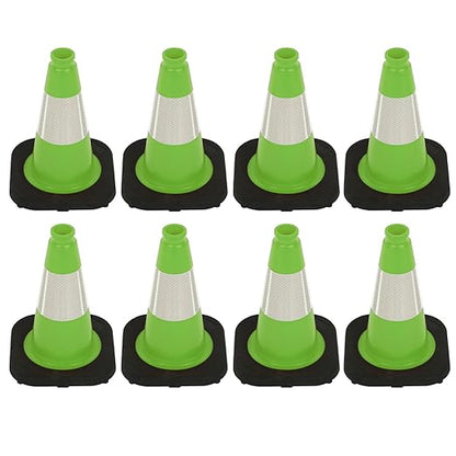 8 Pack 12 Inch Green PVC Traffic Cones Black Base Stable Durable, Sport Training Soccer Practice Kids Activities Markers Indoor Outdoor Use (8, Green, 12 Inch)
