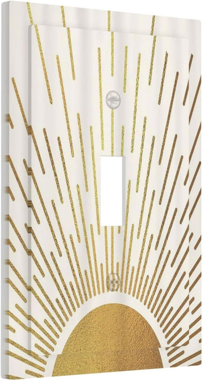 Decorative Light Switch Cover Plate Boho Mid Century Gold Sun Sunbeams 1 Gang Single Toggle Wall Plates for Electrical Outlets Outlet Covers Switch Plate Covers Faceplate for Bedroom Decor