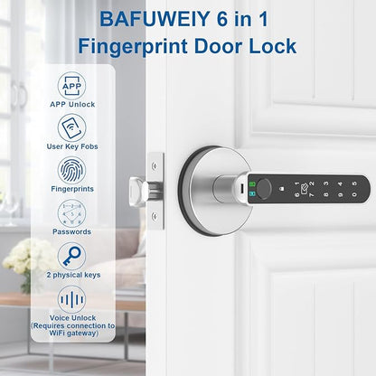 Fingerprint Door Lock, Finger Print Door Knobs Thumbprint Door Knob with App Control/Fingerprints/IC Cards/Codes/Keys, Smart Lock for Bedroom Home Apartment
