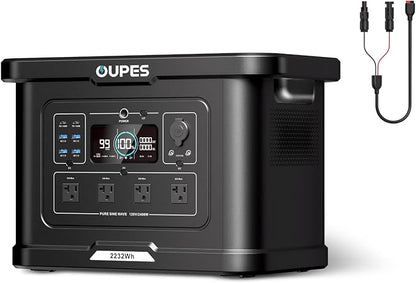OUPES Exodus 2400 Portable Power Station & Solar Generator with Cable, 2400W AC Output, 2232Wh LiFePO4 Battery, 1.5H Fast Charge, UPS for Home Backup, Camping, RV, Photography & Drone Power