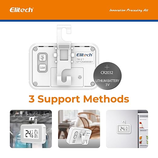Elitech Fridge Thermometer Digital Freeze Refrigerator Thermometer Waterproof Large LCD Display Max/Min Record Function TM-2T