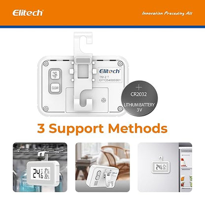Elitech Fridge Thermometer Digital Freeze Refrigerator Thermometer Waterproof Large LCD Display Max/Min Record Function TM-2T