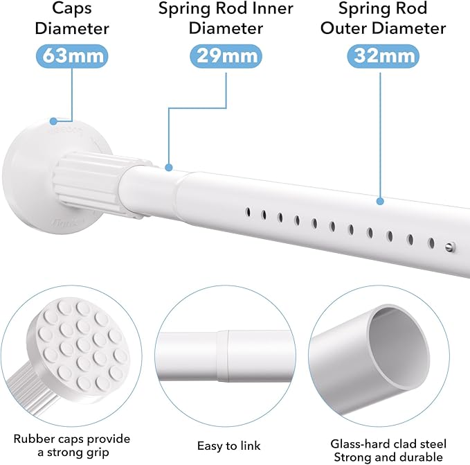 Tension Curtain Rod 51–168 In (4.25–14 ft),Extra Long Outdoor Curtain Rod for Window or Bathroom Patio,Easy to Install No Drilling Never Rust,Heavy Duty Adjustable Spring Shower Rod