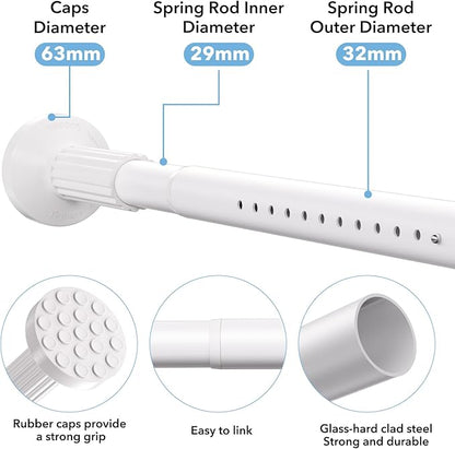 Tension Curtain Rod 51–168 In (4.25–14 ft),Extra Long Outdoor Curtain Rod for Window or Bathroom Patio,Easy to Install No Drilling Never Rust,Heavy Duty Adjustable Spring Shower Rod